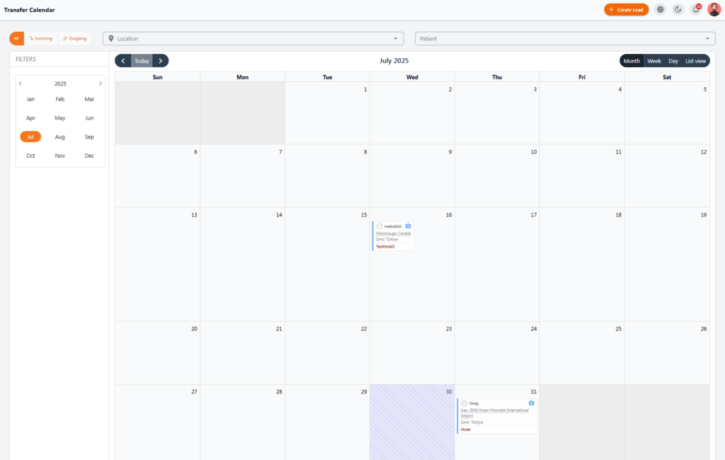 Transfer Calendar