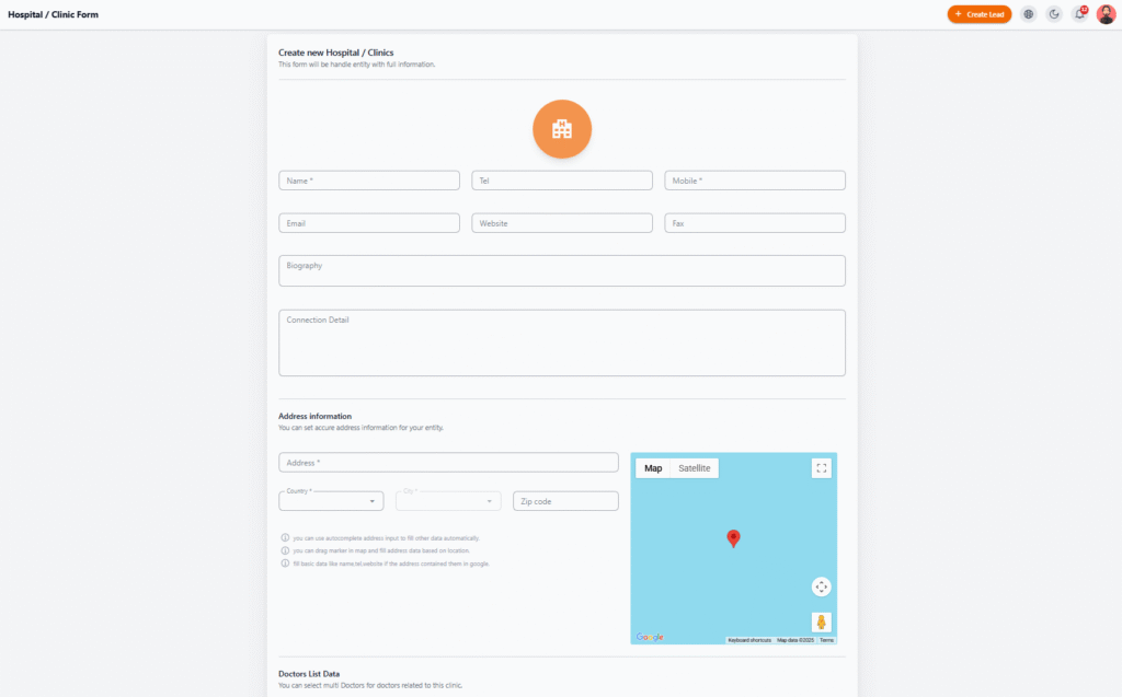 Create New Hospital / Clinic